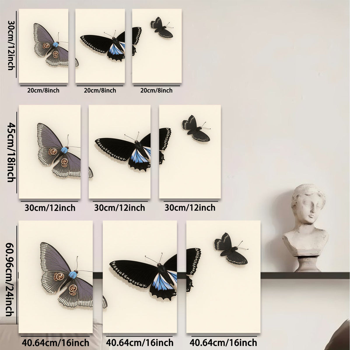 2D flat 1pc striking blue butterfly wall art modern farmhouse living room bedroom decor gallery wrapped canvas prints stylish accent piece trending now