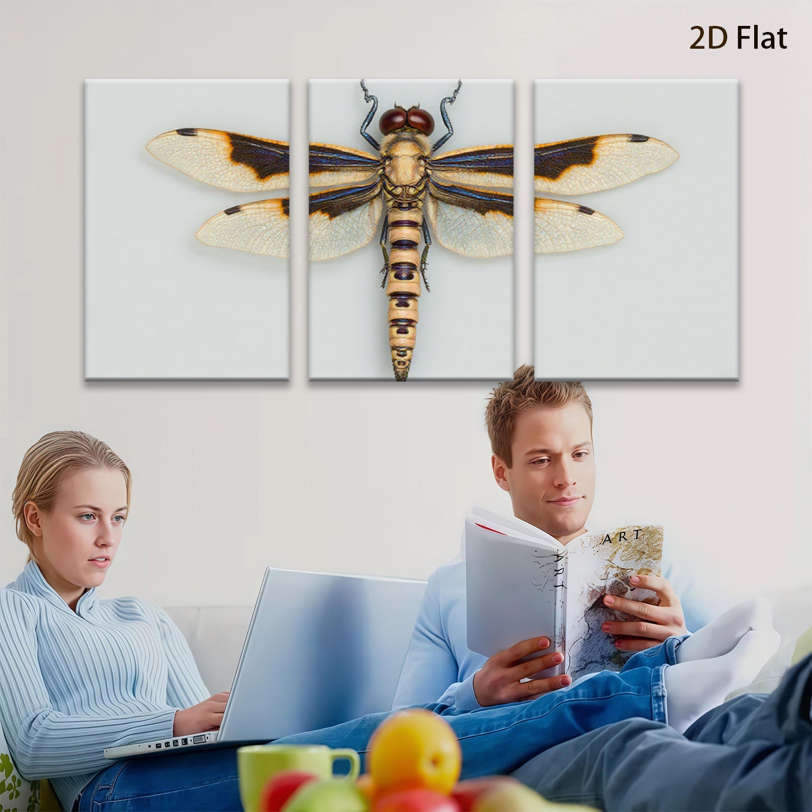 2D flat 1pc striking dragonfly wall art botanical insect painting modern farmhouse living room bedroom decor gallery wrapped canvas print