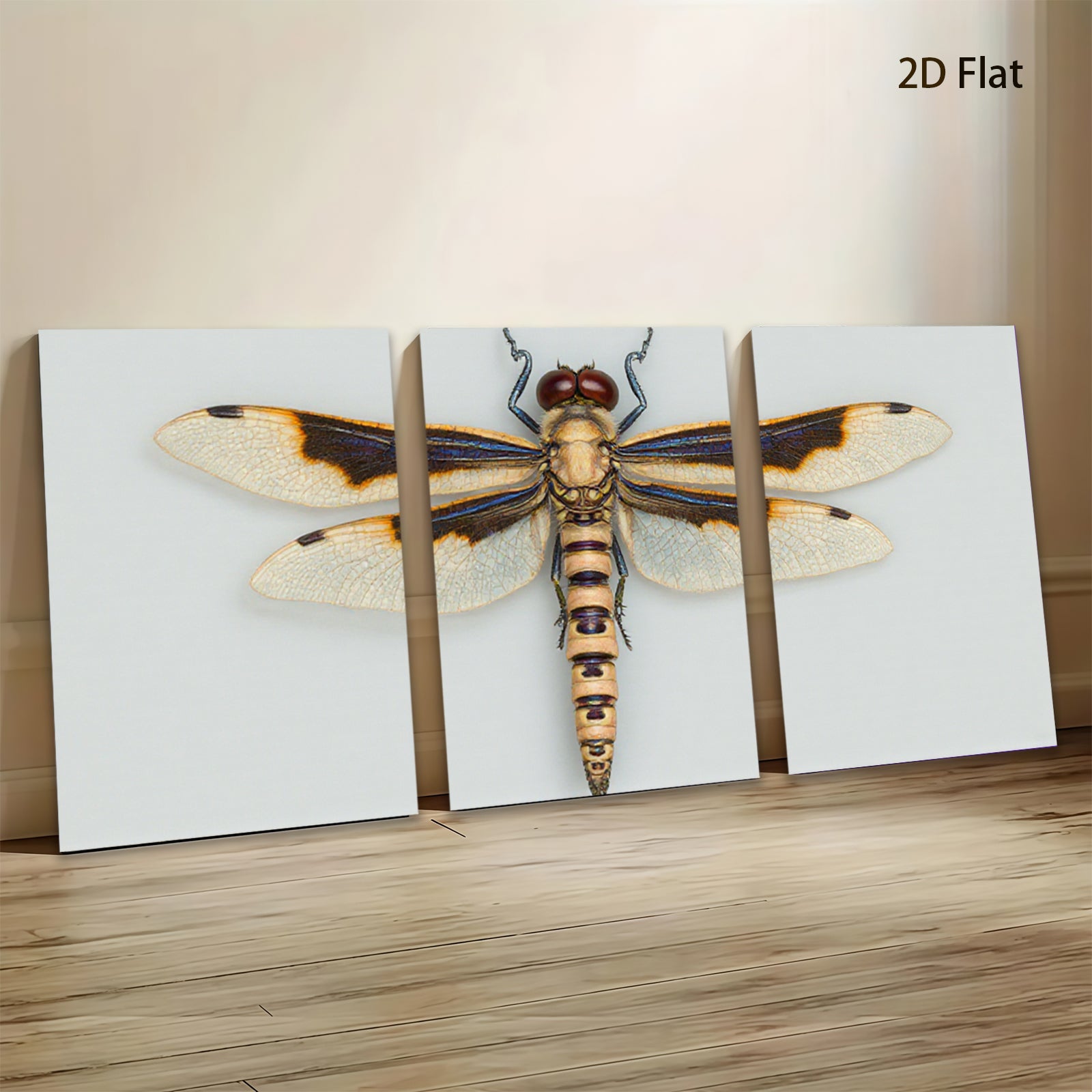 2D flat 1pc striking dragonfly wall art botanical insect painting modern farmhouse living room bedroom decor gallery wrapped canvas print