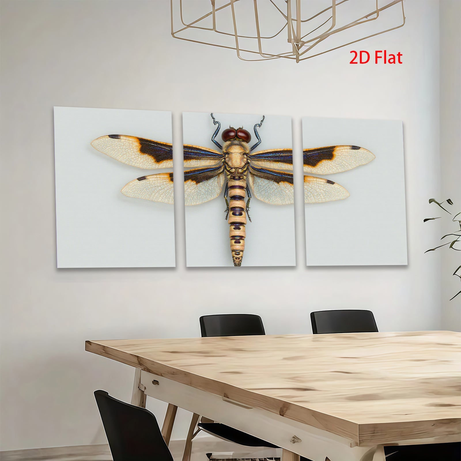 2D flat 1pc striking dragonfly wall art botanical insect painting modern farmhouse living room bedroom decor gallery wrapped canvas print