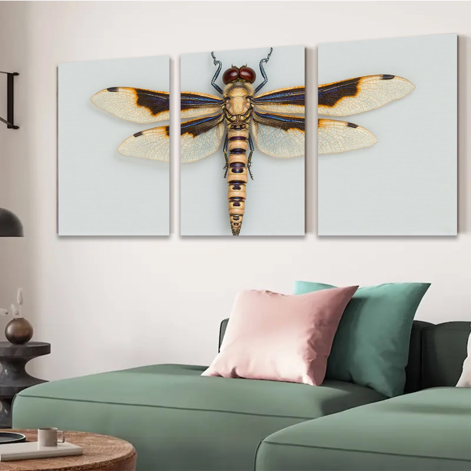 2D flat 1pc striking dragonfly wall art botanical insect painting modern farmhouse living room bedroom decor gallery wrapped canvas print