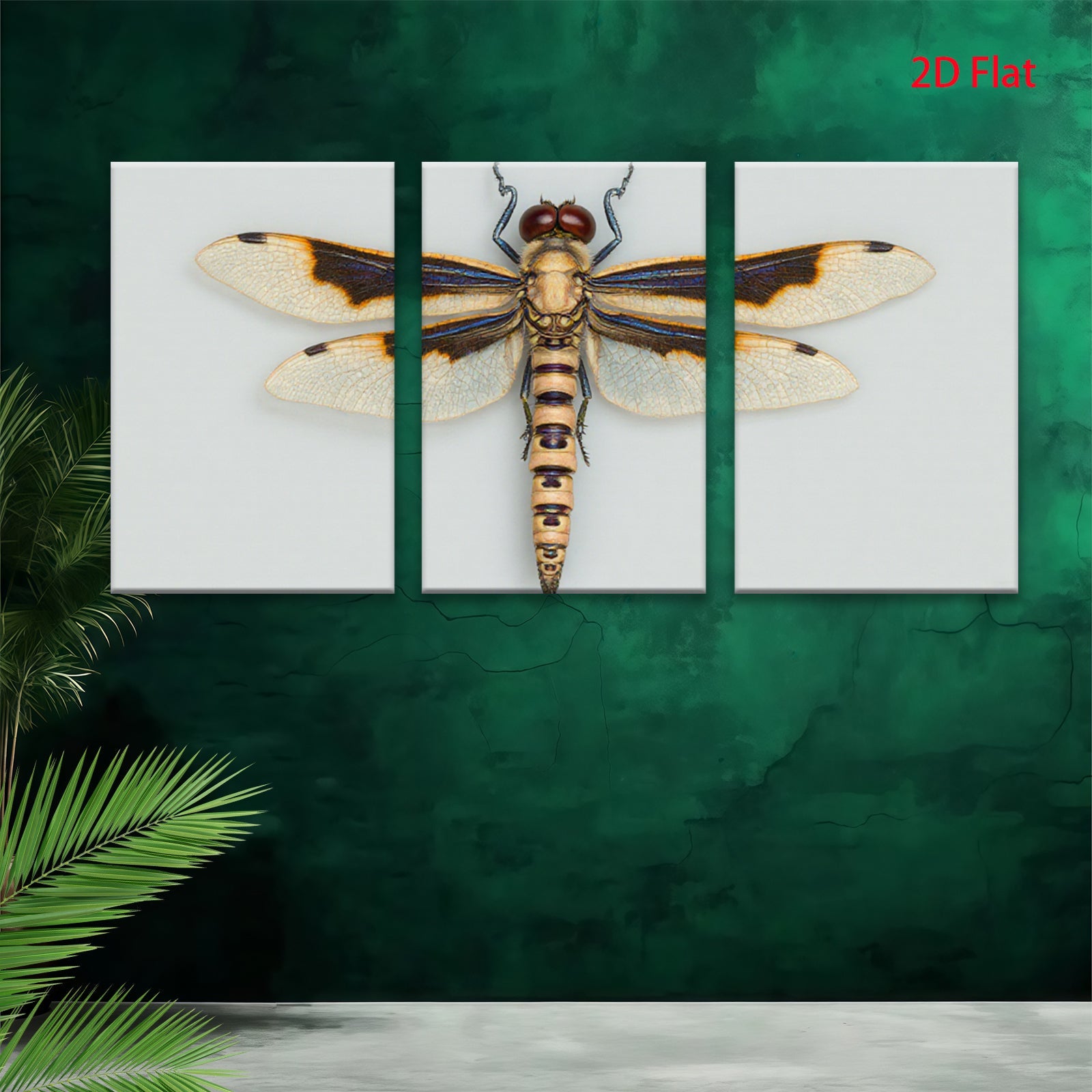 2D flat 1pc striking dragonfly wall art botanical insect painting modern farmhouse living room bedroom decor gallery wrapped canvas print