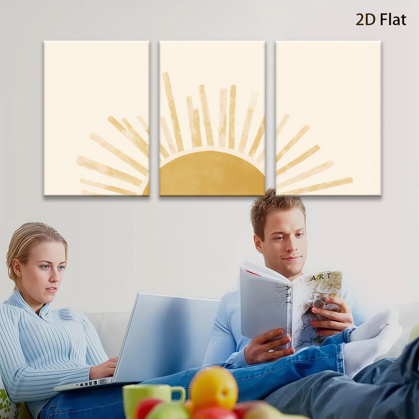 2D flat 1pc sunburst golden rays wall art decor for living room bedroom farmhouse aesthetic gallery wrapped canvas print modern minimalist design cozy vibes trending now