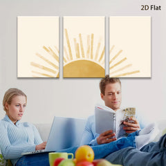 2D flat 1pc sunburst golden rays wall art decor for living room bedroom farmhouse aesthetic gallery wrapped canvas print modern minimalist design cozy vibes trending now