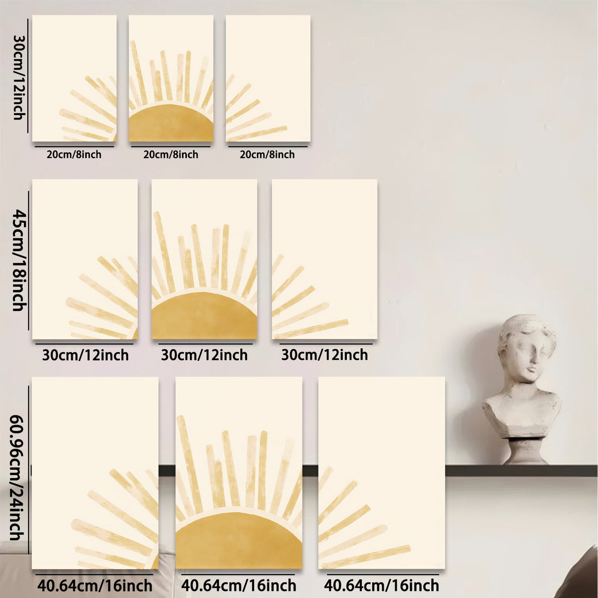 2D flat 1pc sunburst golden rays wall art decor for living room bedroom farmhouse aesthetic gallery wrapped canvas print modern minimalist design cozy vibes trending now