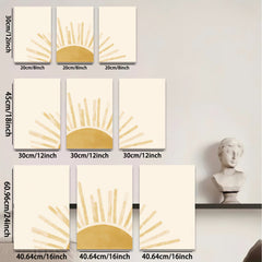 2D flat 1pc sunburst golden rays wall art decor for living room bedroom farmhouse aesthetic gallery wrapped canvas print modern minimalist design cozy vibes trending now