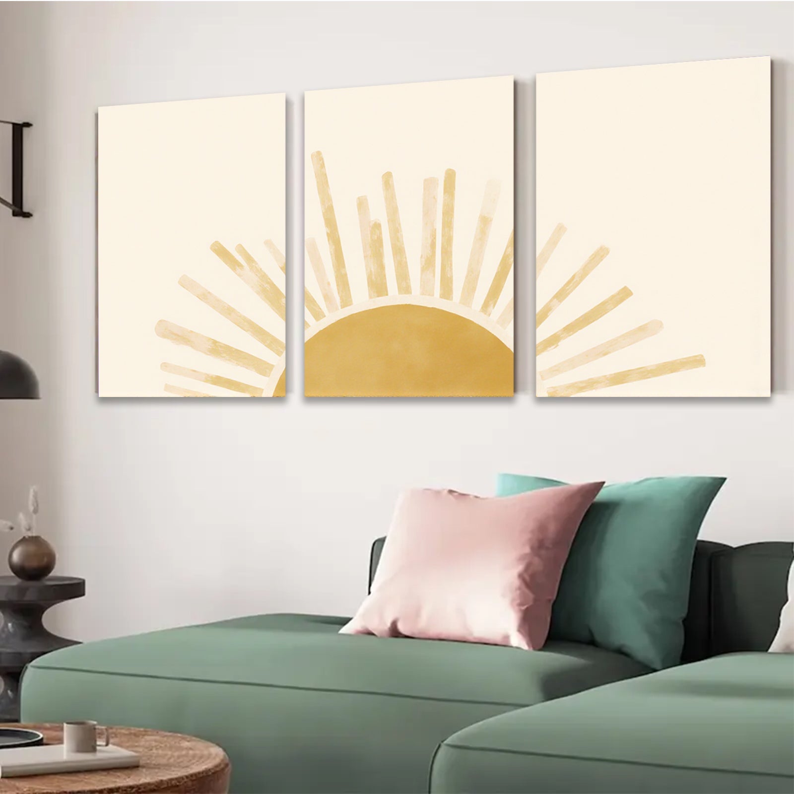 2D flat 1pc sunburst golden rays wall art decor for living room bedroom farmhouse aesthetic gallery wrapped canvas print modern minimalist design cozy vibes trending now