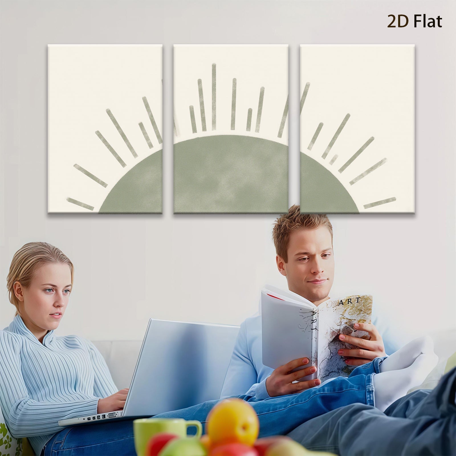 2D flat 1pc sunburst minimalist wall art canvas print for living room bedroom office farmhouse decor botanical aesthetic gallery wrapped modern farmhouse style