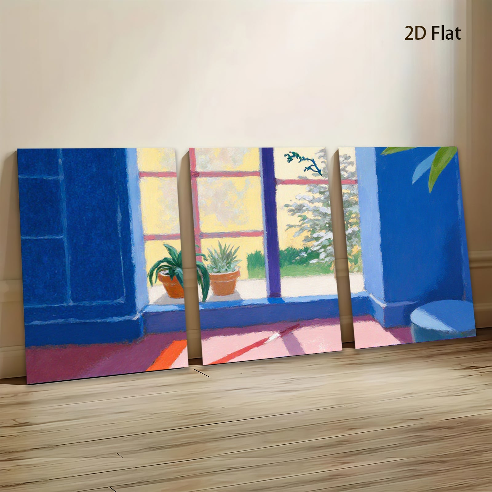 2D flat 1pc sunlit porch plants blooming garden view farmhouse wall art bedroom living room modern gallery wrapped canvas prints
