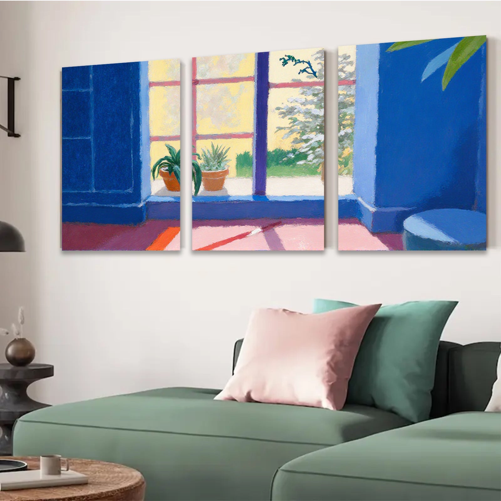 2D flat 1pc sunlit porch plants blooming garden view farmhouse wall art bedroom living room modern gallery wrapped canvas prints