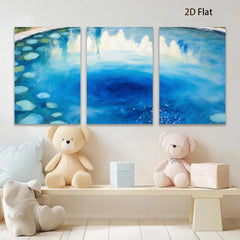 2D flat 1pc swirling blue fountain garden wall art canvas prints for living room bedroom modern farmhouse decor gallery wrapped timeless beauty