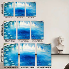 2D flat 1pc swirling blue fountain garden wall art canvas prints for living room bedroom modern farmhouse decor gallery wrapped timeless beauty