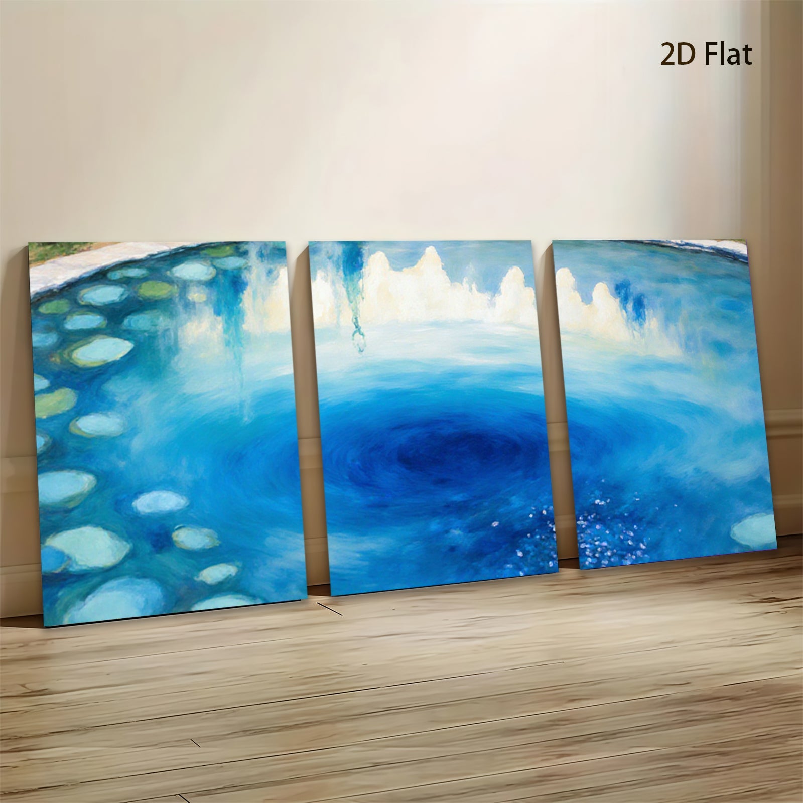 2D flat 1pc swirling blue fountain garden wall art canvas prints for living room bedroom modern farmhouse decor gallery wrapped timeless beauty