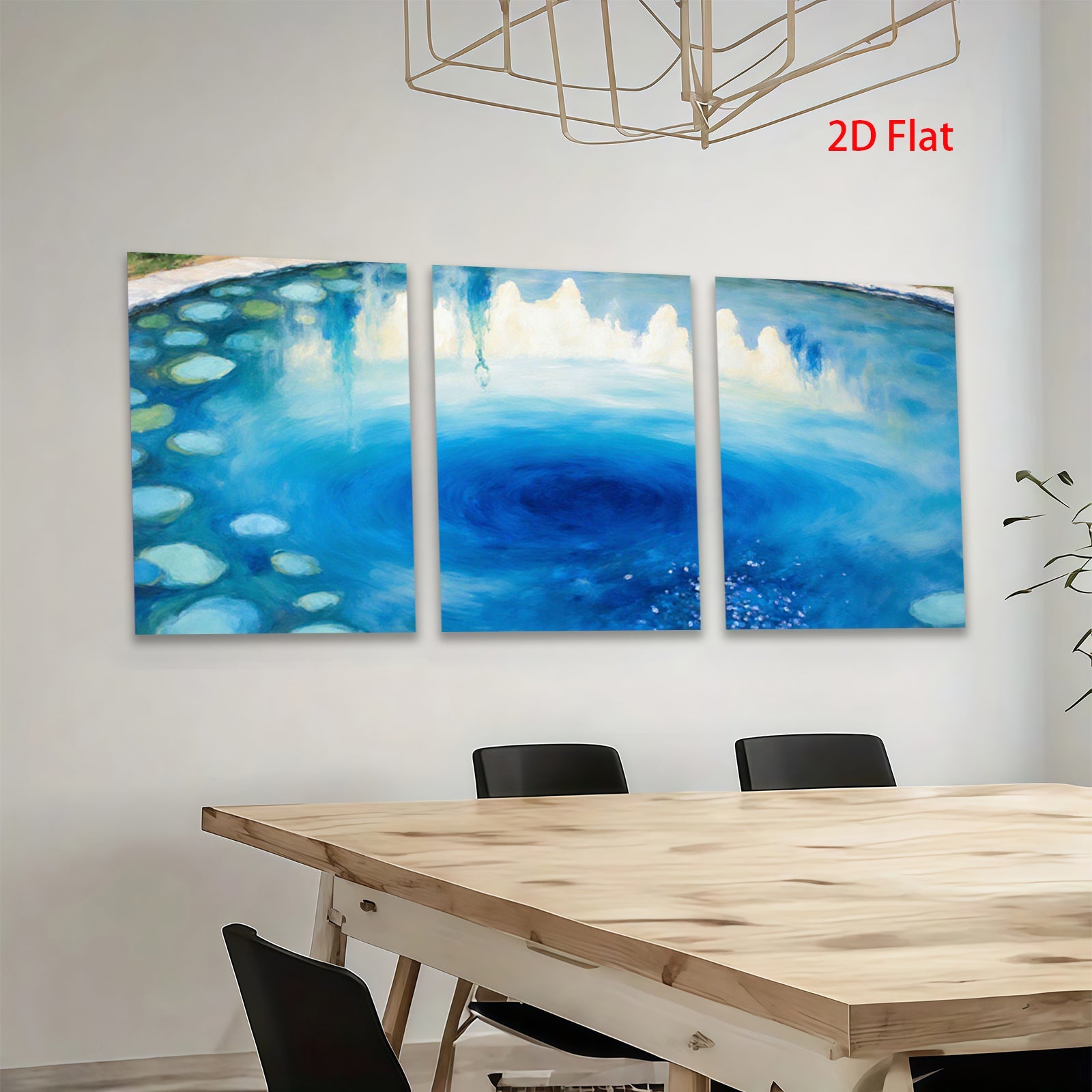 2D flat 1pc swirling blue fountain garden wall art canvas prints for living room bedroom modern farmhouse decor gallery wrapped timeless beauty