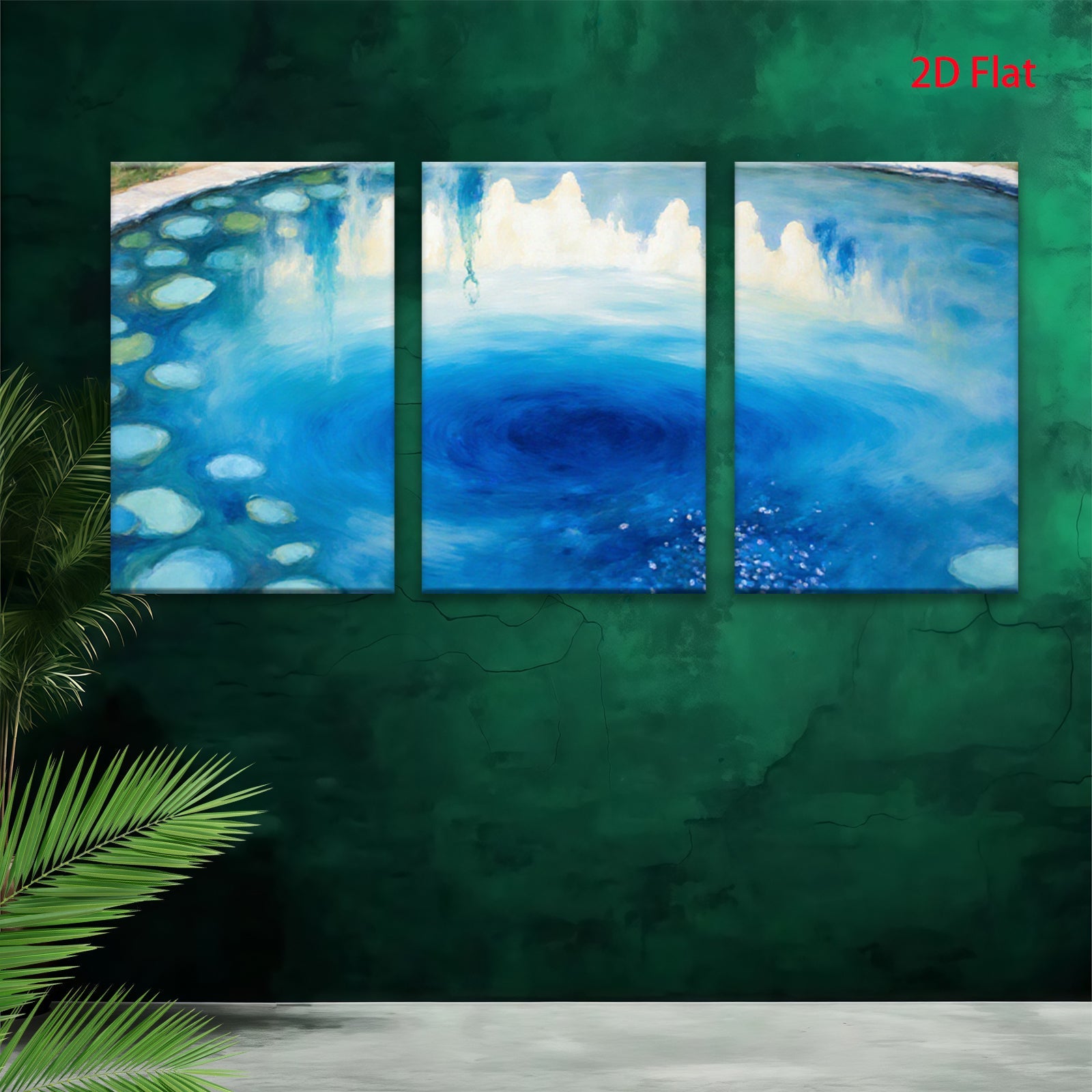 2D flat 1pc swirling blue fountain garden wall art canvas prints for living room bedroom modern farmhouse decor gallery wrapped timeless beauty