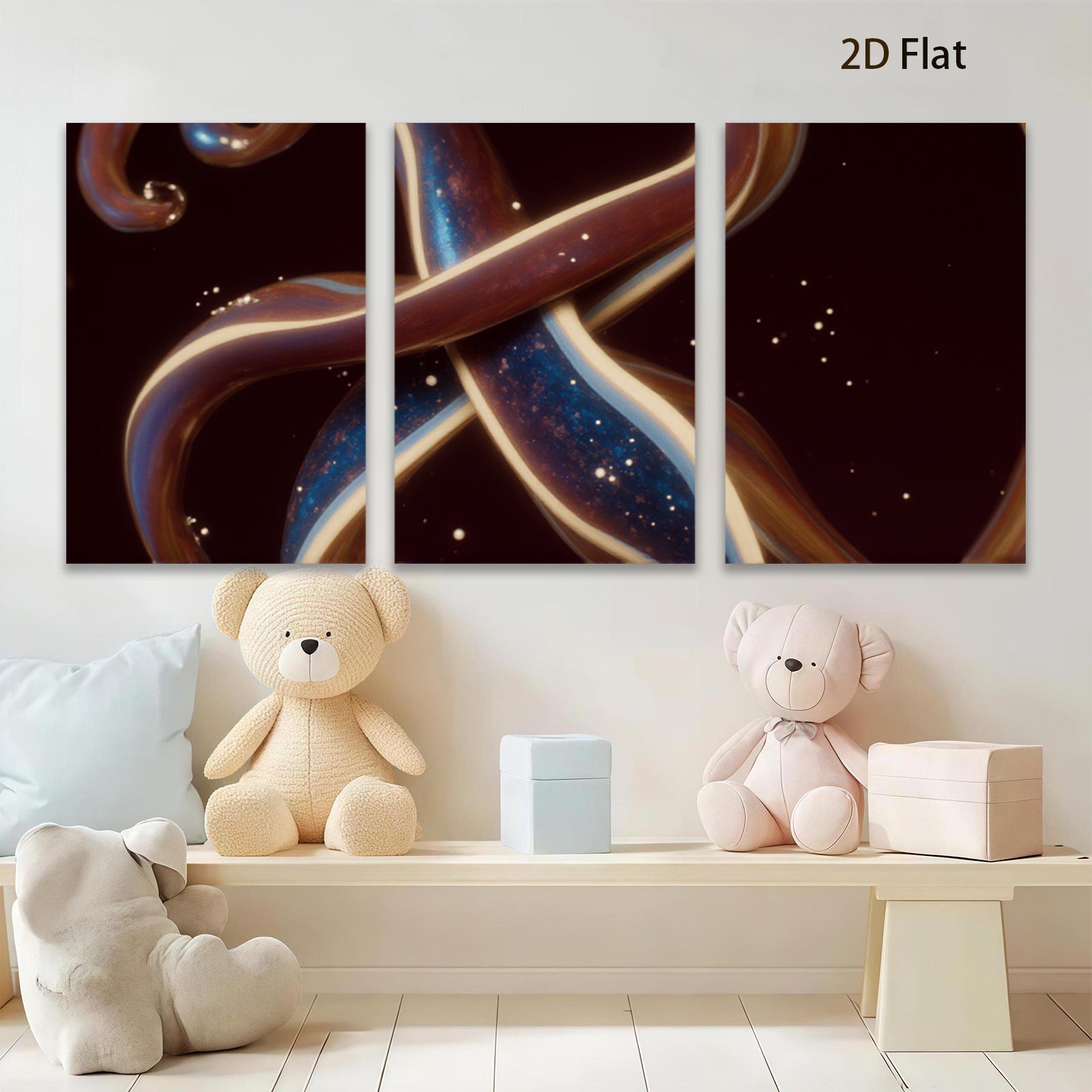 2D flat 1pc swirling bronze ribbons abstract wall art for living room bedroom modern farmhouse gallery wrapped canvas prints coastal decor