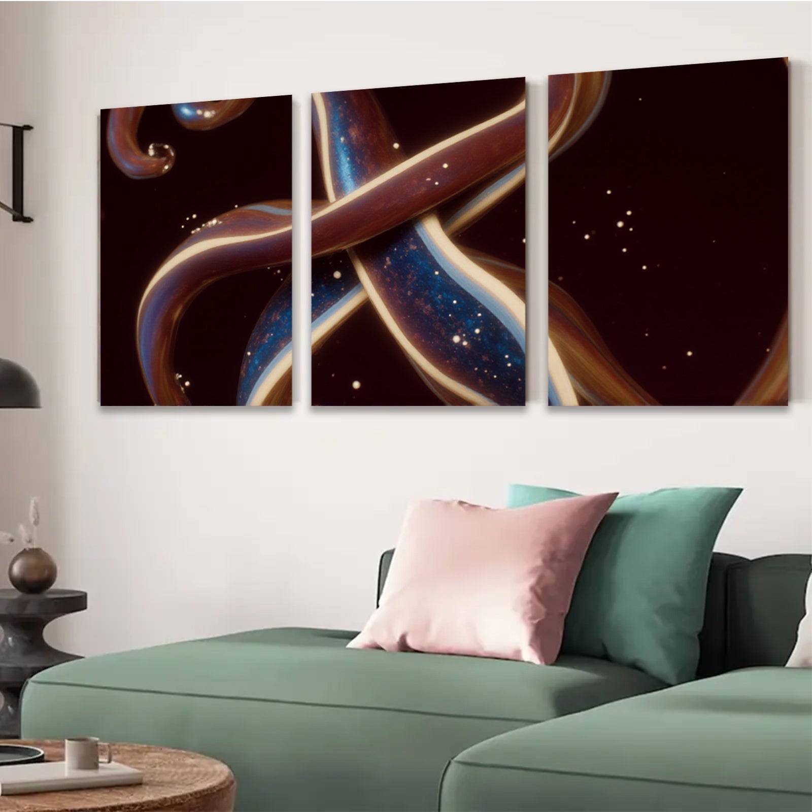 2D flat 1pc swirling bronze ribbons abstract wall art for living room bedroom modern farmhouse gallery wrapped canvas prints coastal decor