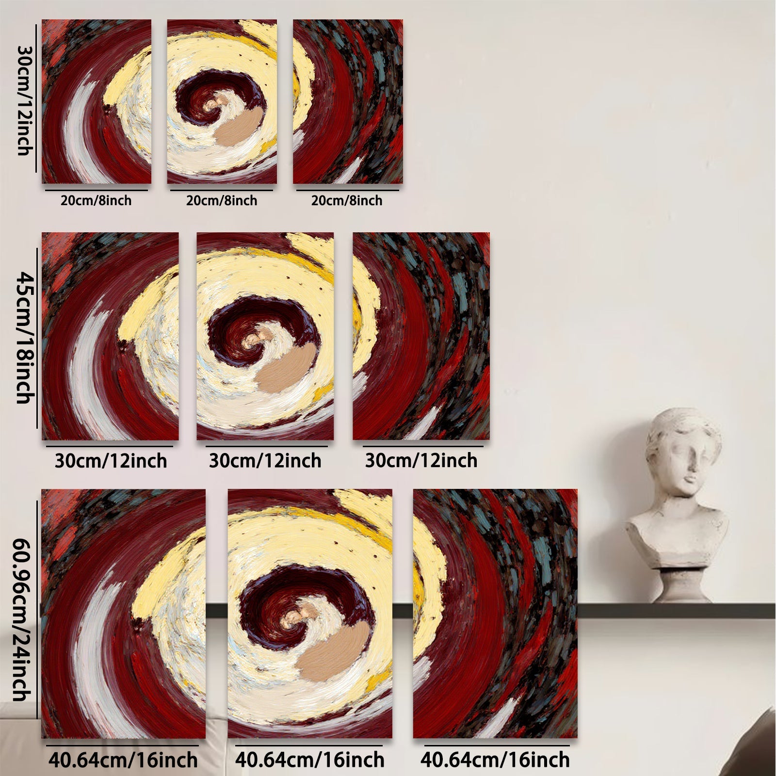 2D flat 1pc swirling crimson gold abstract canvas wall art modern farmhouse living room bedroom decor gallery wrapped timeless style vibrant colors statement piece