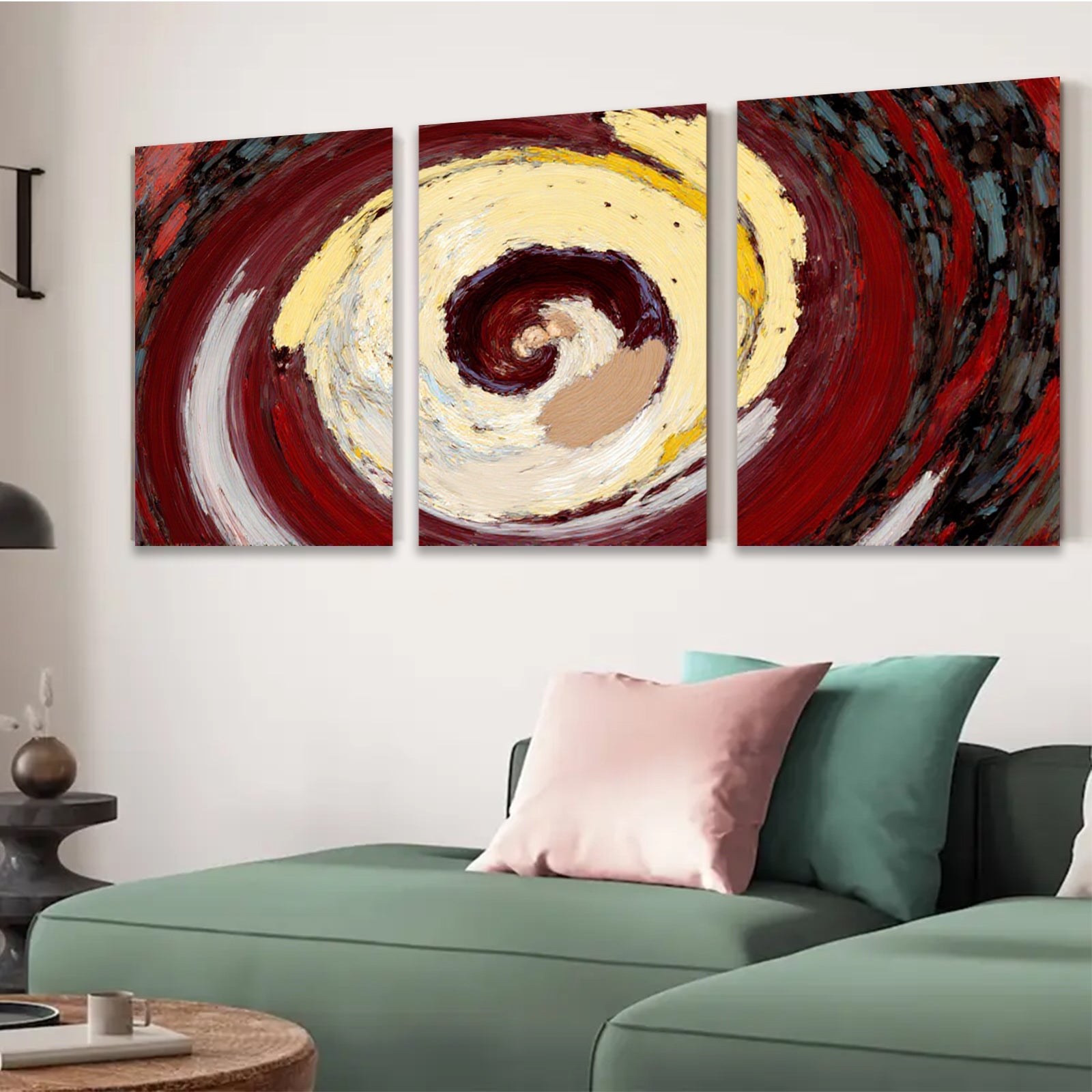 2D flat 1pc swirling crimson gold abstract canvas wall art modern farmhouse living room bedroom decor gallery wrapped timeless style vibrant colors statement piece