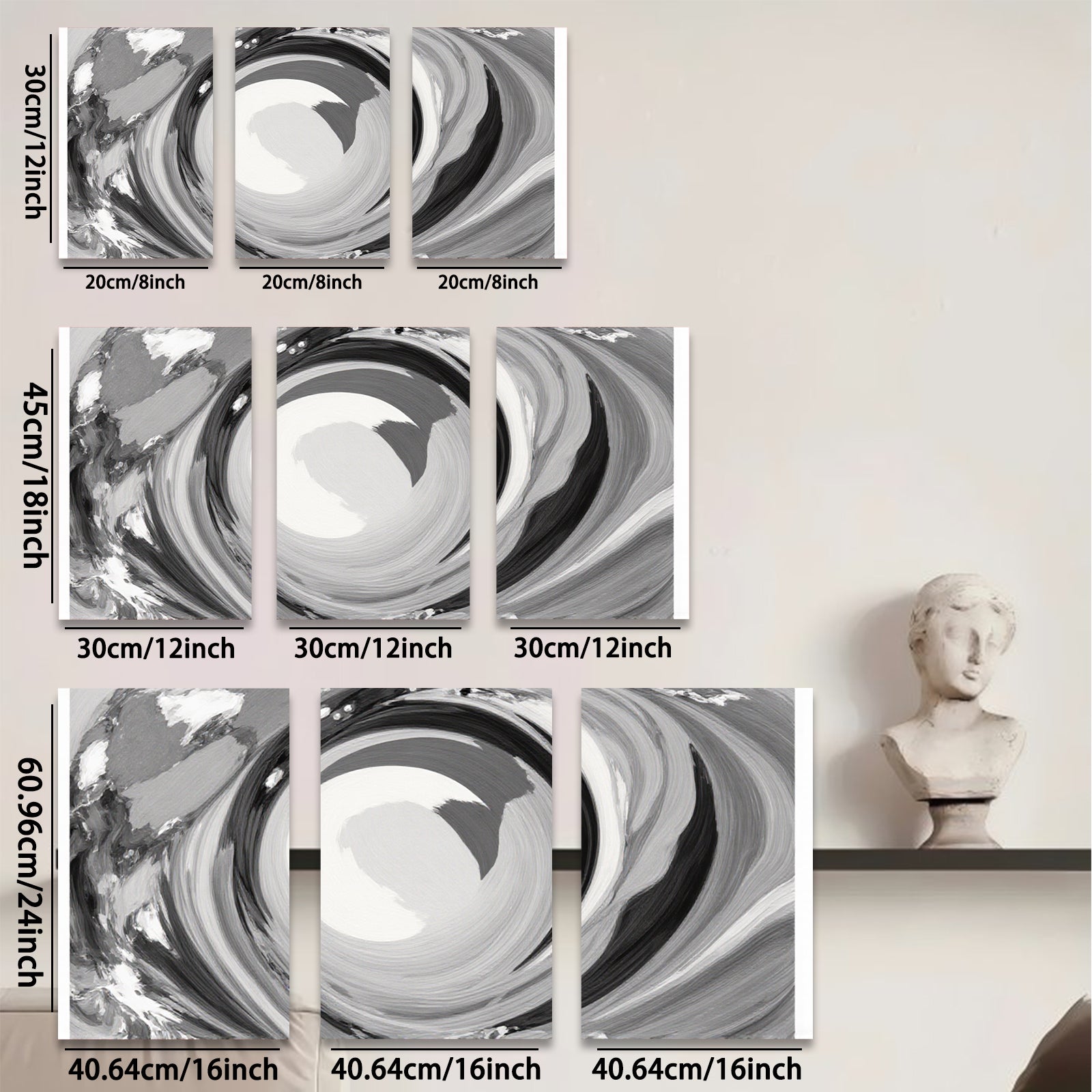 2D flat 1pc swirling gray abstract canvas wall art modern farmhouse living room bedroom decor gallery wrapped timeless style vibrant colors