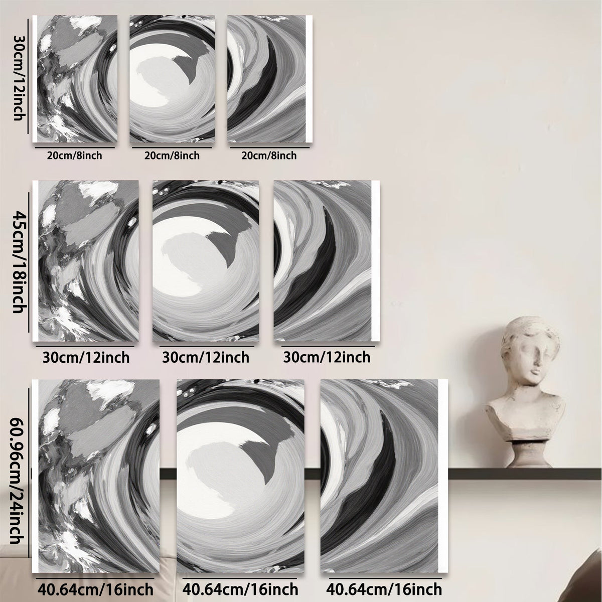 2D flat 1pc swirling gray abstract canvas wall art modern farmhouse living room bedroom decor gallery wrapped timeless style vibrant colors