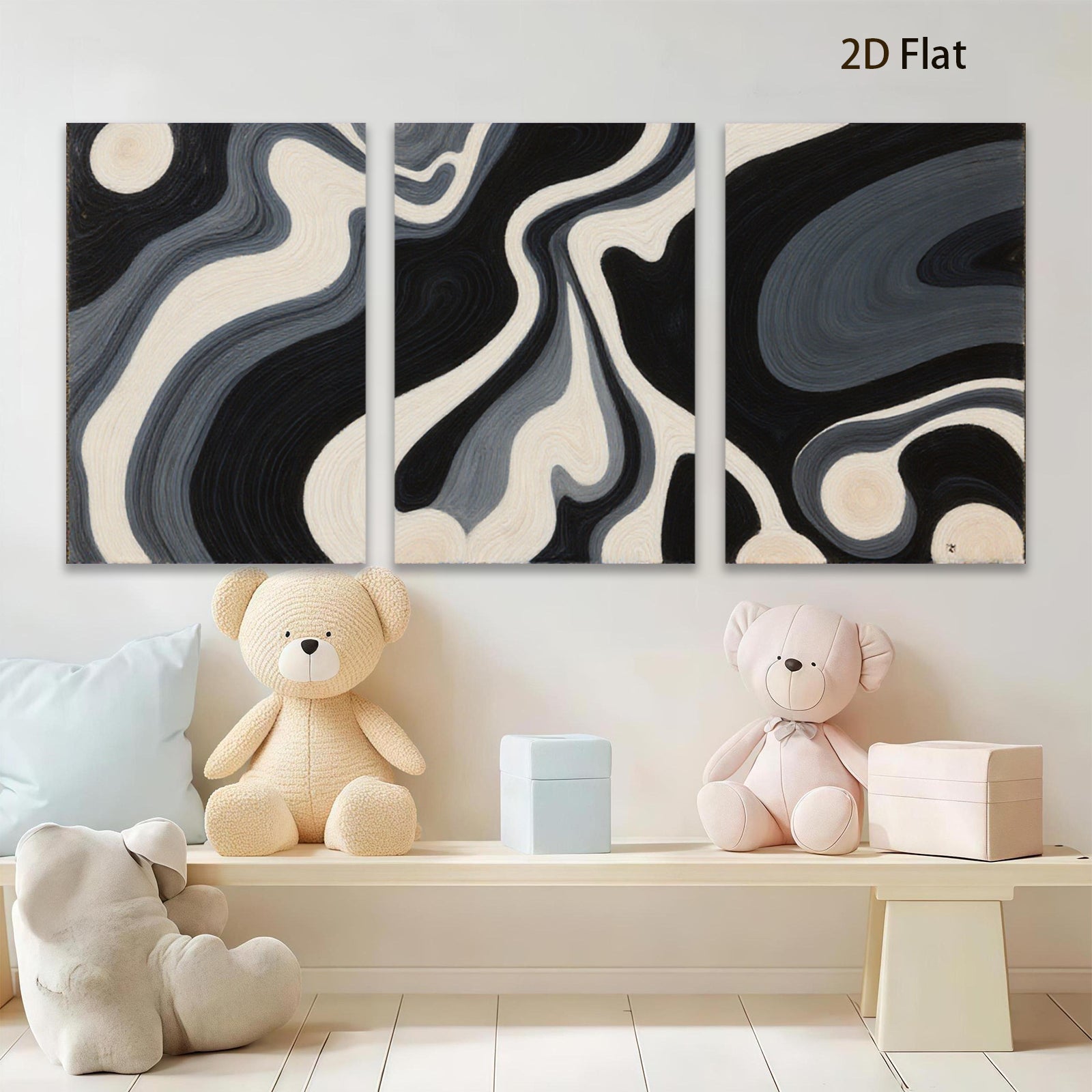 2D flat 1pc swirling monochrome abstract wall art modern farmhouse living room bedroom decor gallery wrapped canvas prints oversized statement piece trending now