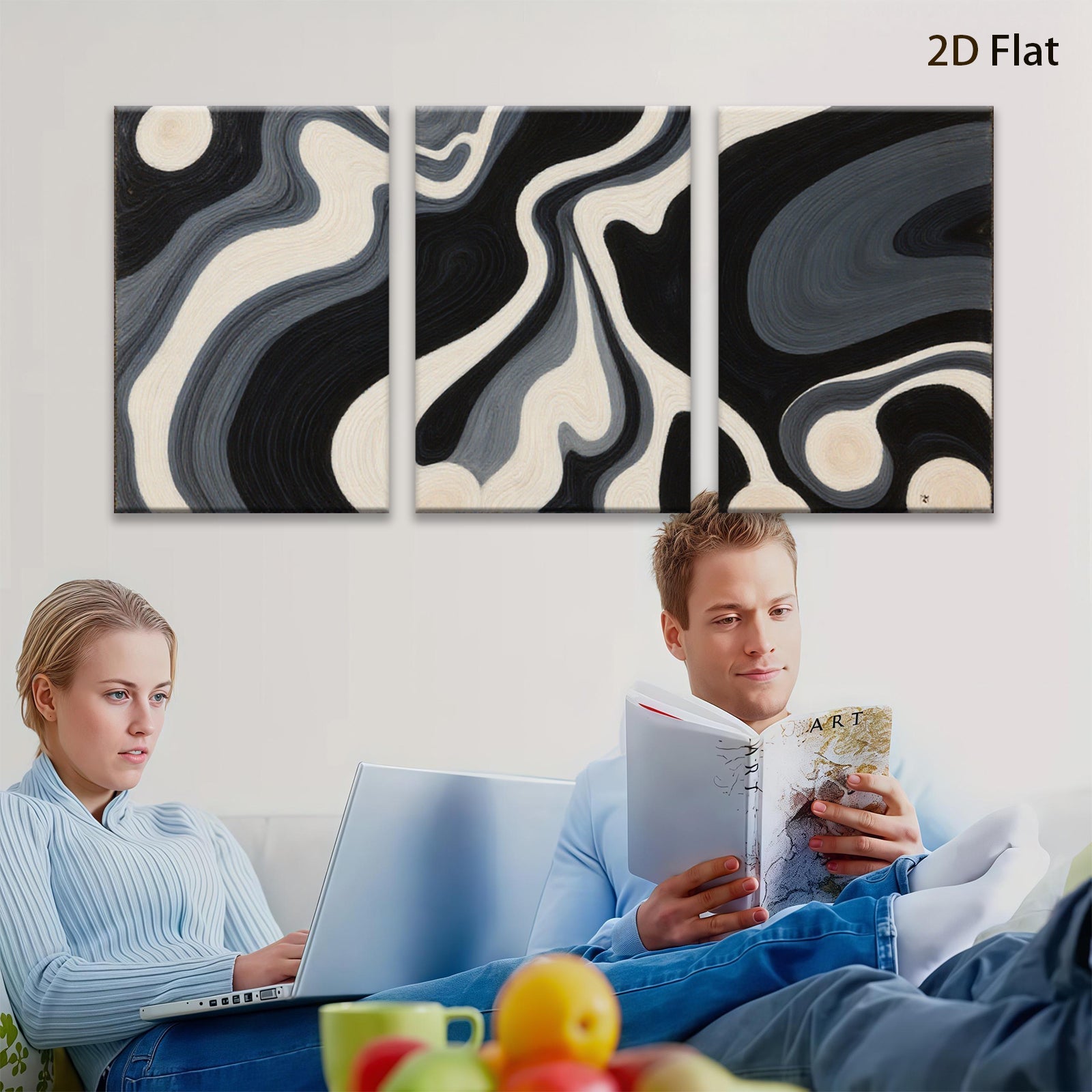 2D flat 1pc swirling monochrome abstract wall art modern farmhouse living room bedroom decor gallery wrapped canvas prints oversized statement piece trending now