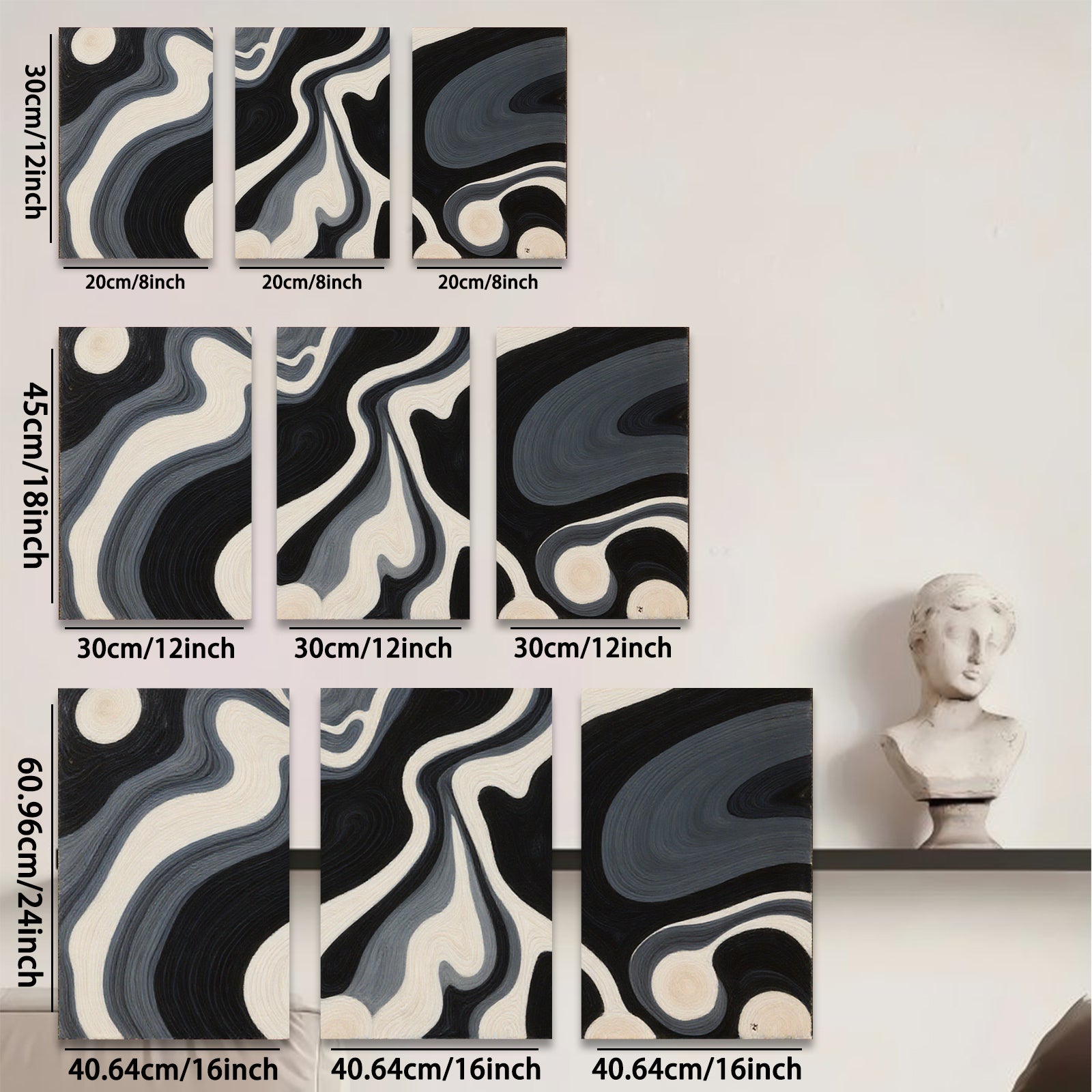 2D flat 1pc swirling monochrome abstract wall art modern farmhouse living room bedroom decor gallery wrapped canvas prints oversized statement piece trending now