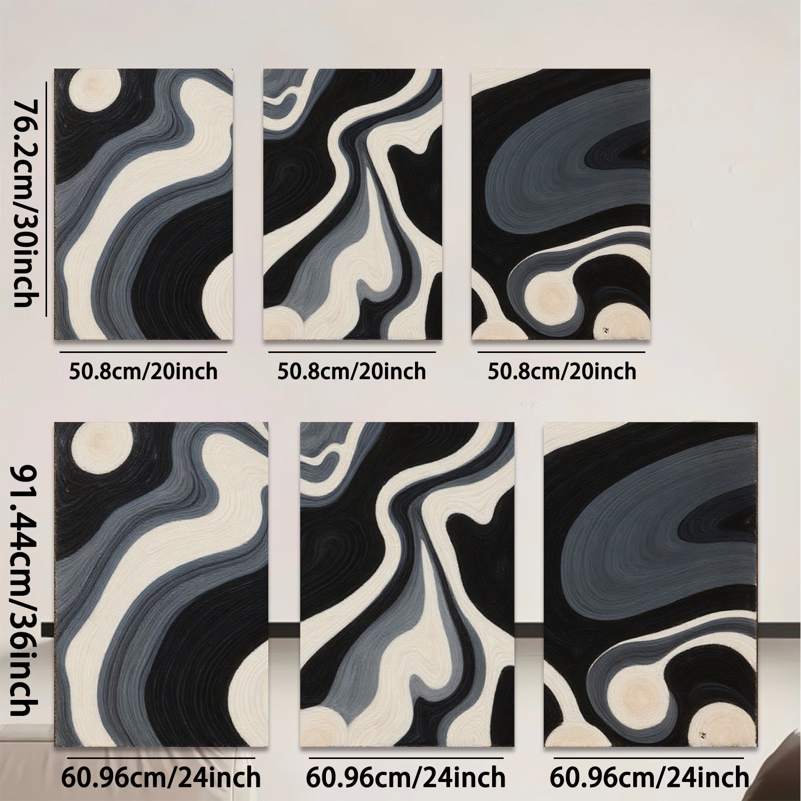 2D flat 1pc swirling monochrome abstract wall art modern farmhouse living room bedroom decor gallery wrapped canvas prints oversized statement piece trending now