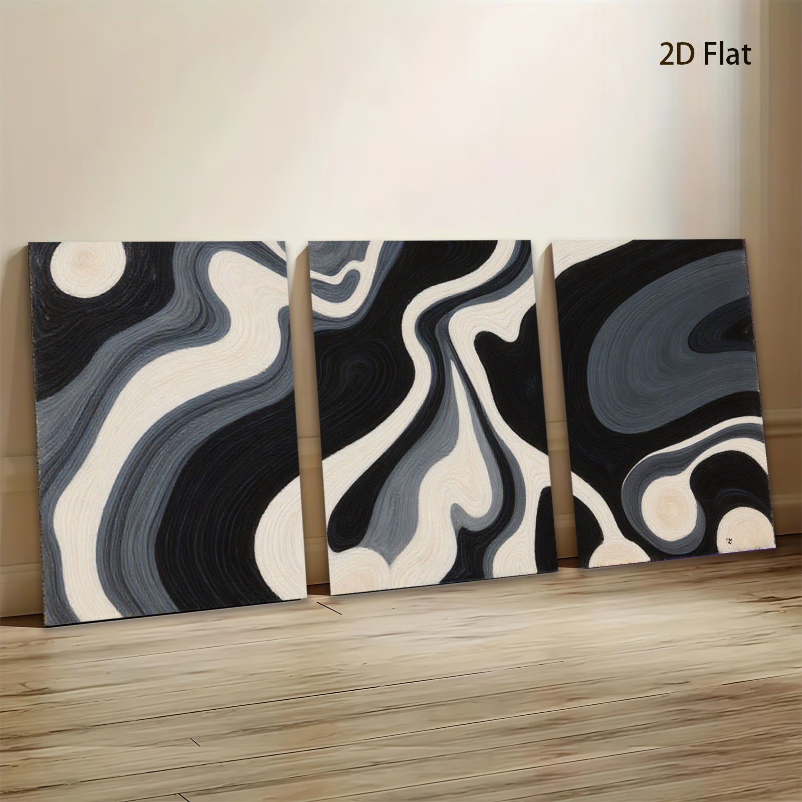 2D flat 1pc swirling monochrome abstract wall art modern farmhouse living room bedroom decor gallery wrapped canvas prints oversized statement piece trending now