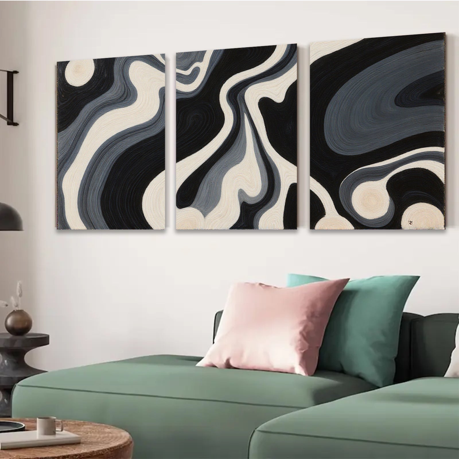2D flat 1pc swirling monochrome abstract wall art modern farmhouse living room bedroom decor gallery wrapped canvas prints oversized statement piece trending now