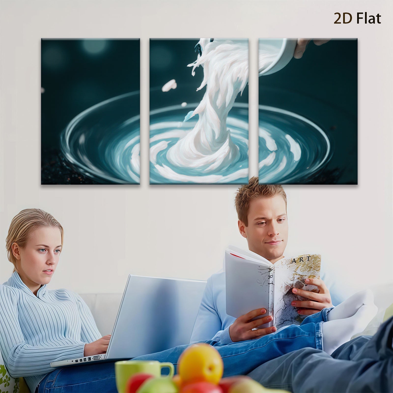 2D flat 1pc swirling white fluid abstract modern wall art living room bedroom decor farmhouse style canvas prints stretched framed ready to hang