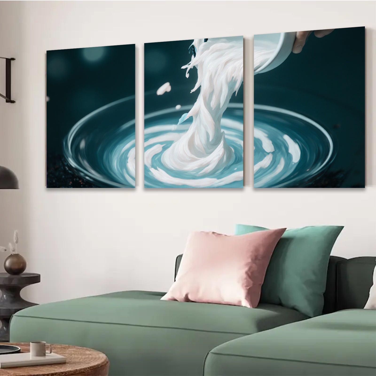2D flat 1pc swirling white fluid abstract modern wall art living room bedroom decor farmhouse style canvas prints stretched framed ready to hang