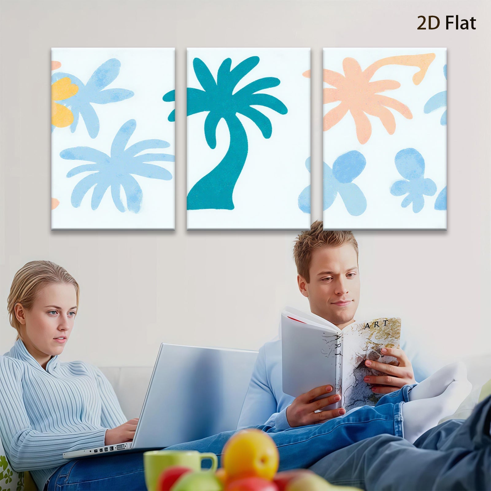 2D flat 1pc tropical palm tree wall art modern farmhouse decor coastal living room bedroom canvas print gallery wrapped ready to hang