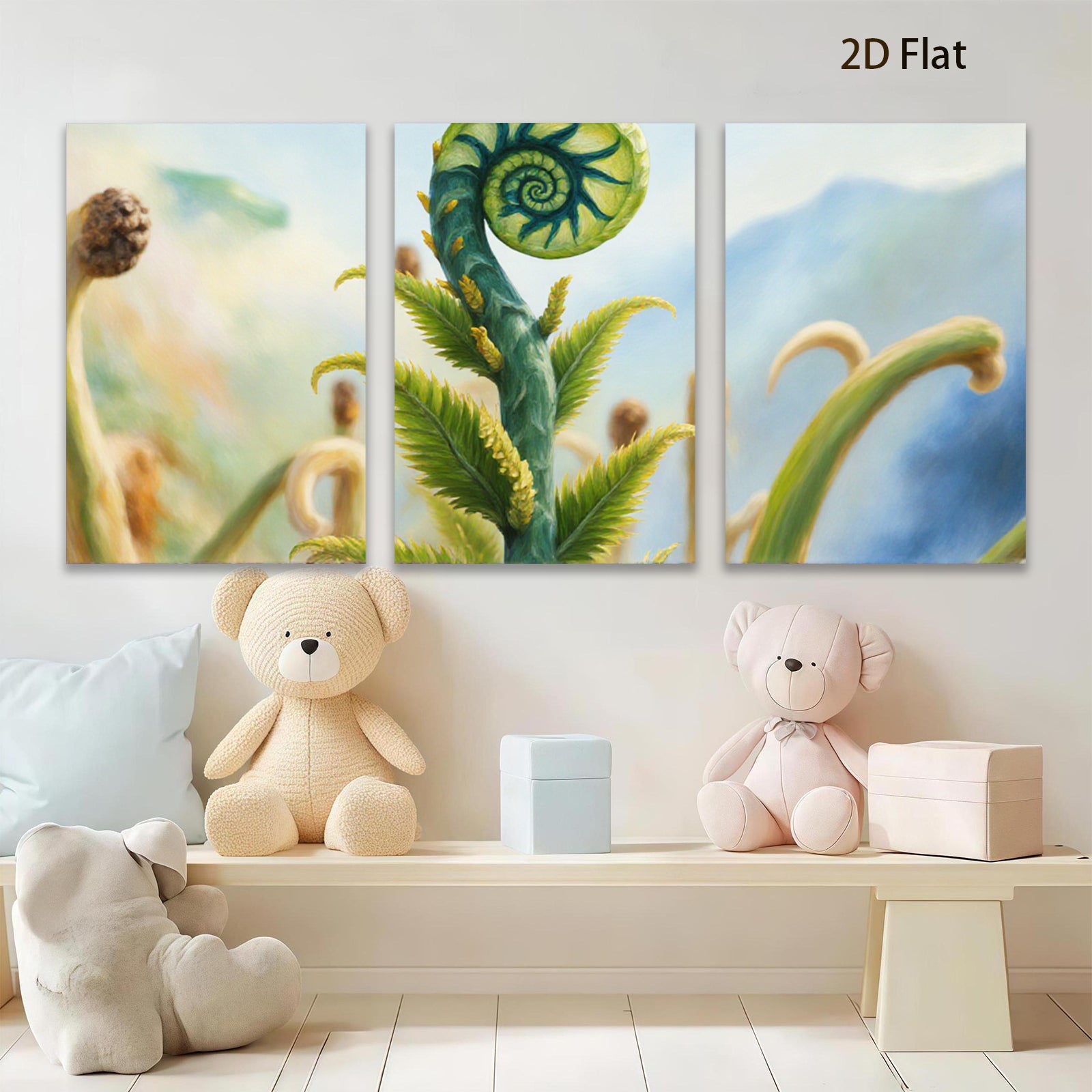 2D flat 1pc unfurling fern botanical wall art vibrant nature canvas print living room bedroom gallery wrapped modern farmhouse style