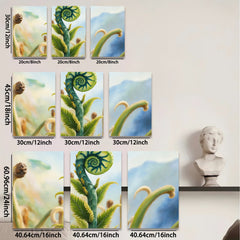 2D flat 1pc unfurling fern botanical wall art vibrant nature canvas print living room bedroom gallery wrapped modern farmhouse style