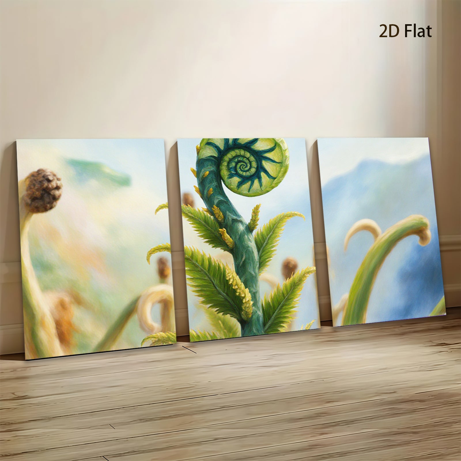 2D flat 1pc unfurling fern botanical wall art vibrant nature canvas print living room bedroom gallery wrapped modern farmhouse style