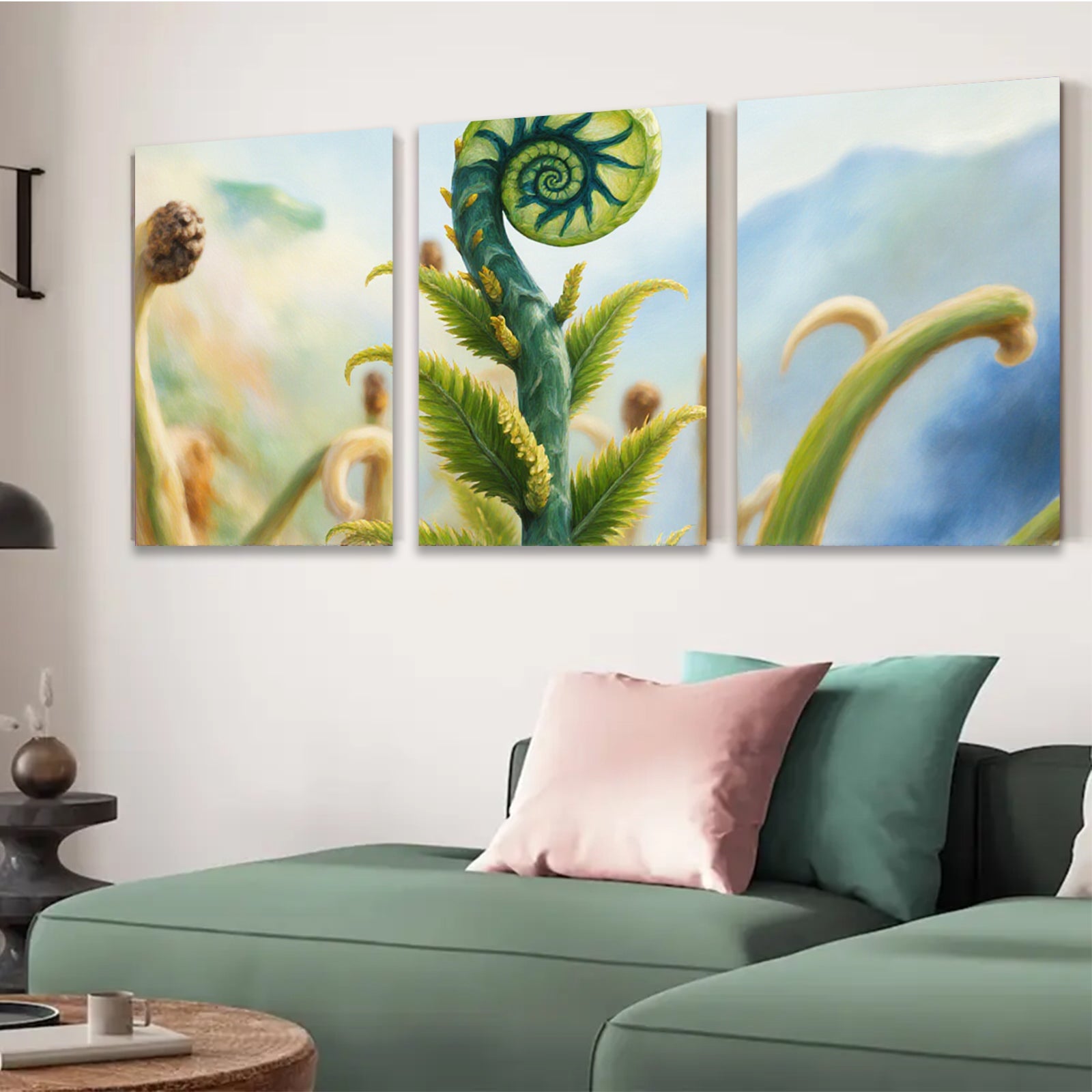 2D flat 1pc unfurling fern botanical wall art vibrant nature canvas print living room bedroom gallery wrapped modern farmhouse style