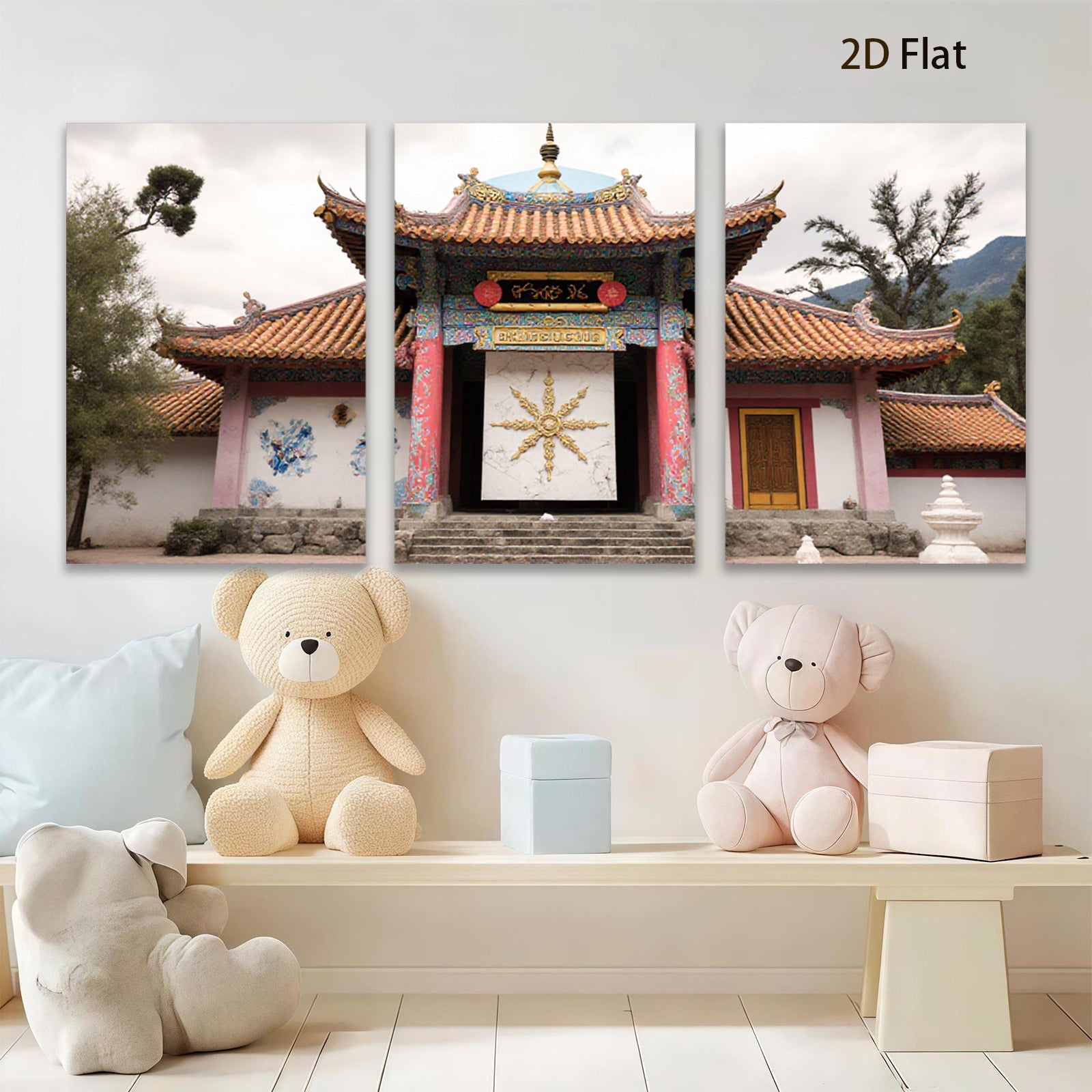 2D flat 1pc vibrant Tibetan temple entrance wall art for living room bedroom home decor farmhouse style gallery wrapped canvas prints modern minimalist