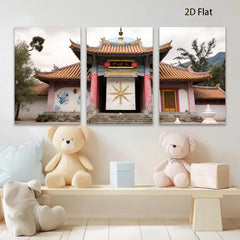 2D flat 1pc vibrant Tibetan temple entrance wall art for living room bedroom home decor farmhouse style gallery wrapped canvas prints modern minimalist