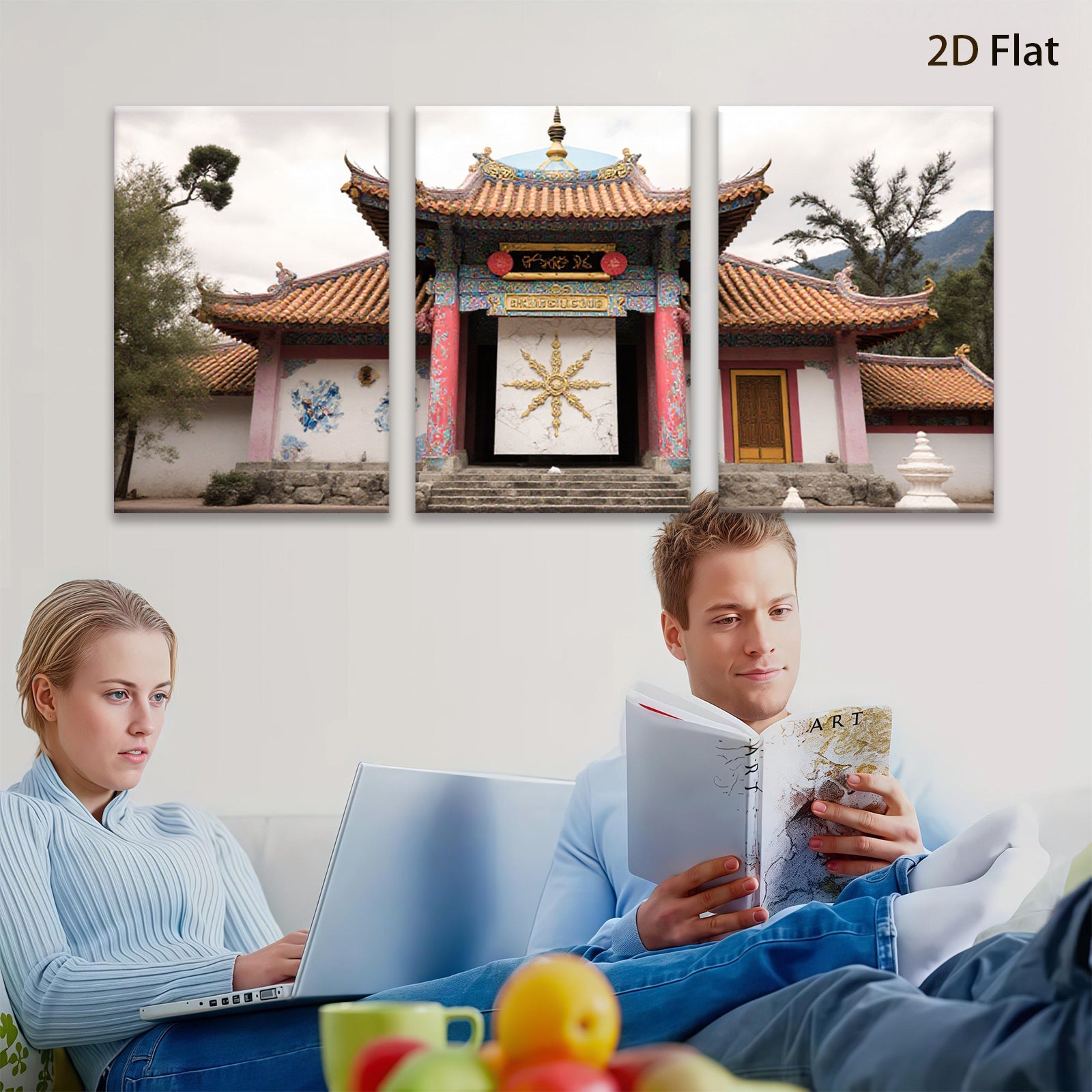 2D flat 1pc vibrant Tibetan temple entrance wall art for living room bedroom home decor farmhouse style gallery wrapped canvas prints modern minimalist
