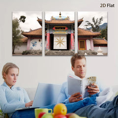 2D flat 1pc vibrant Tibetan temple entrance wall art for living room bedroom home decor farmhouse style gallery wrapped canvas prints modern minimalist