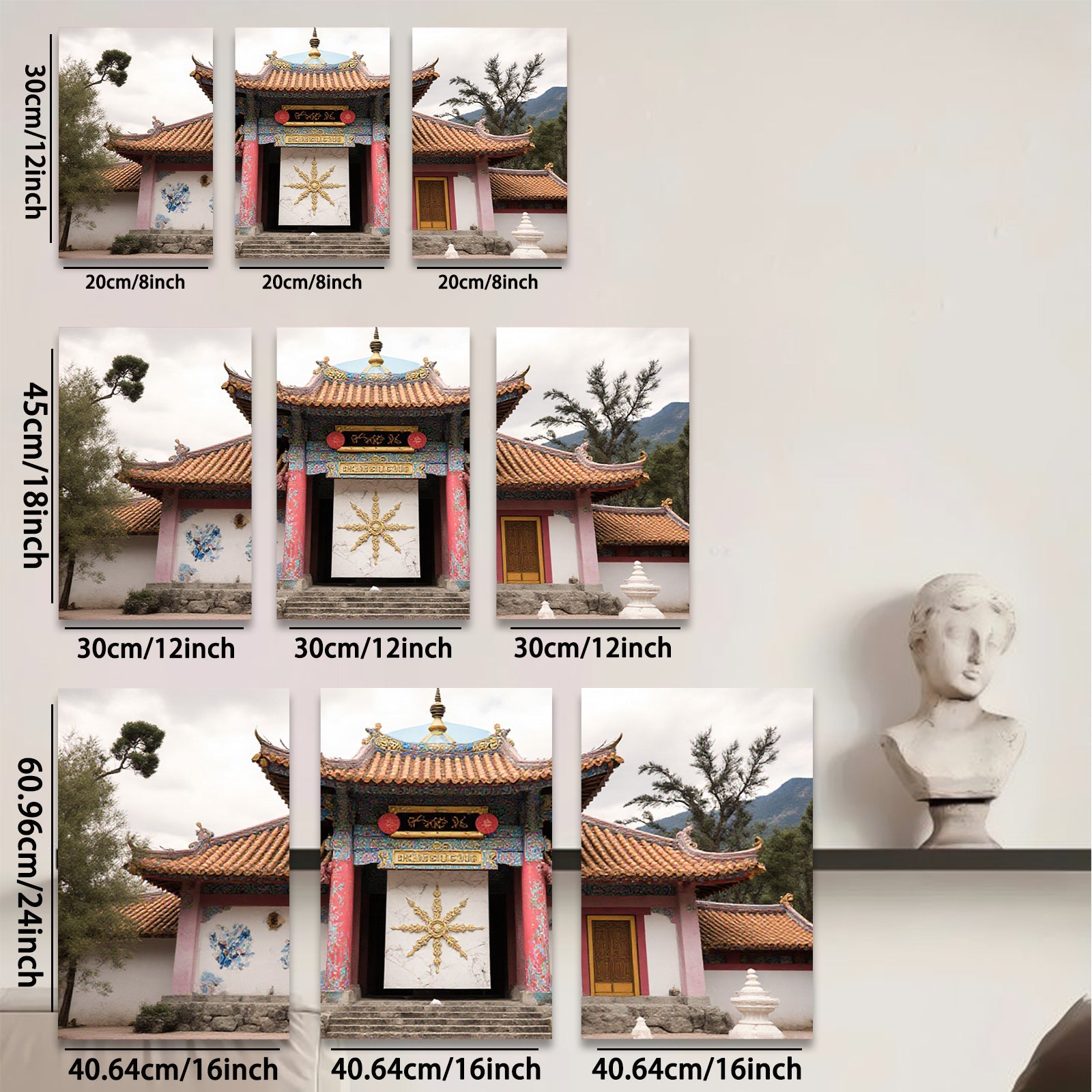 2D flat 1pc vibrant Tibetan temple entrance wall art for living room bedroom home decor farmhouse style gallery wrapped canvas prints modern minimalist