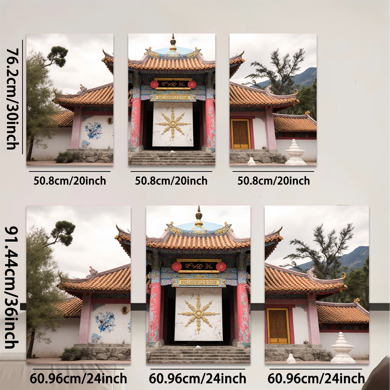 2D flat 1pc vibrant Tibetan temple entrance wall art for living room bedroom home decor farmhouse style gallery wrapped canvas prints modern minimalist