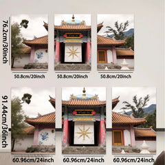 2D flat 1pc vibrant Tibetan temple entrance wall art for living room bedroom home decor farmhouse style gallery wrapped canvas prints modern minimalist