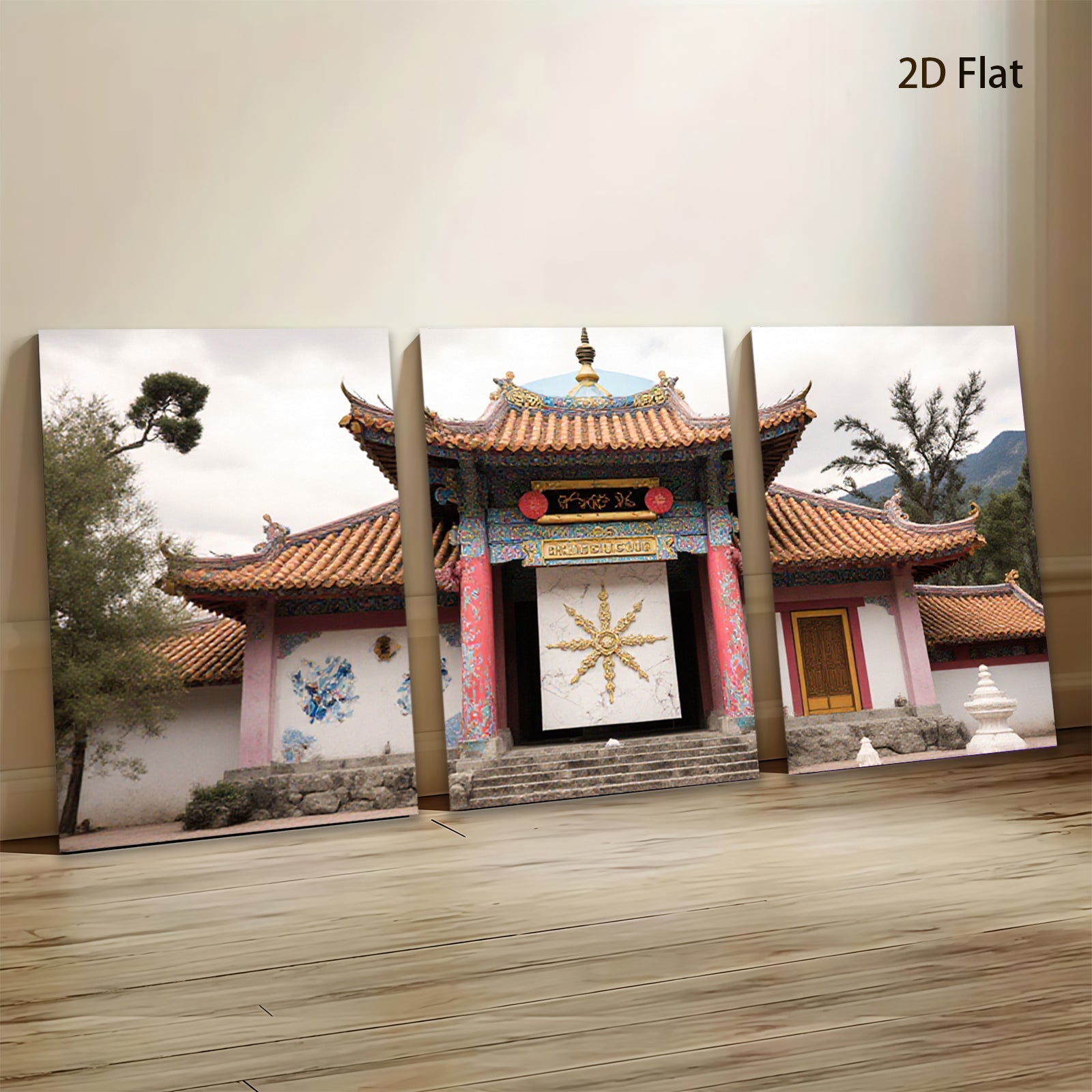 2D flat 1pc vibrant Tibetan temple entrance wall art for living room bedroom home decor farmhouse style gallery wrapped canvas prints modern minimalist