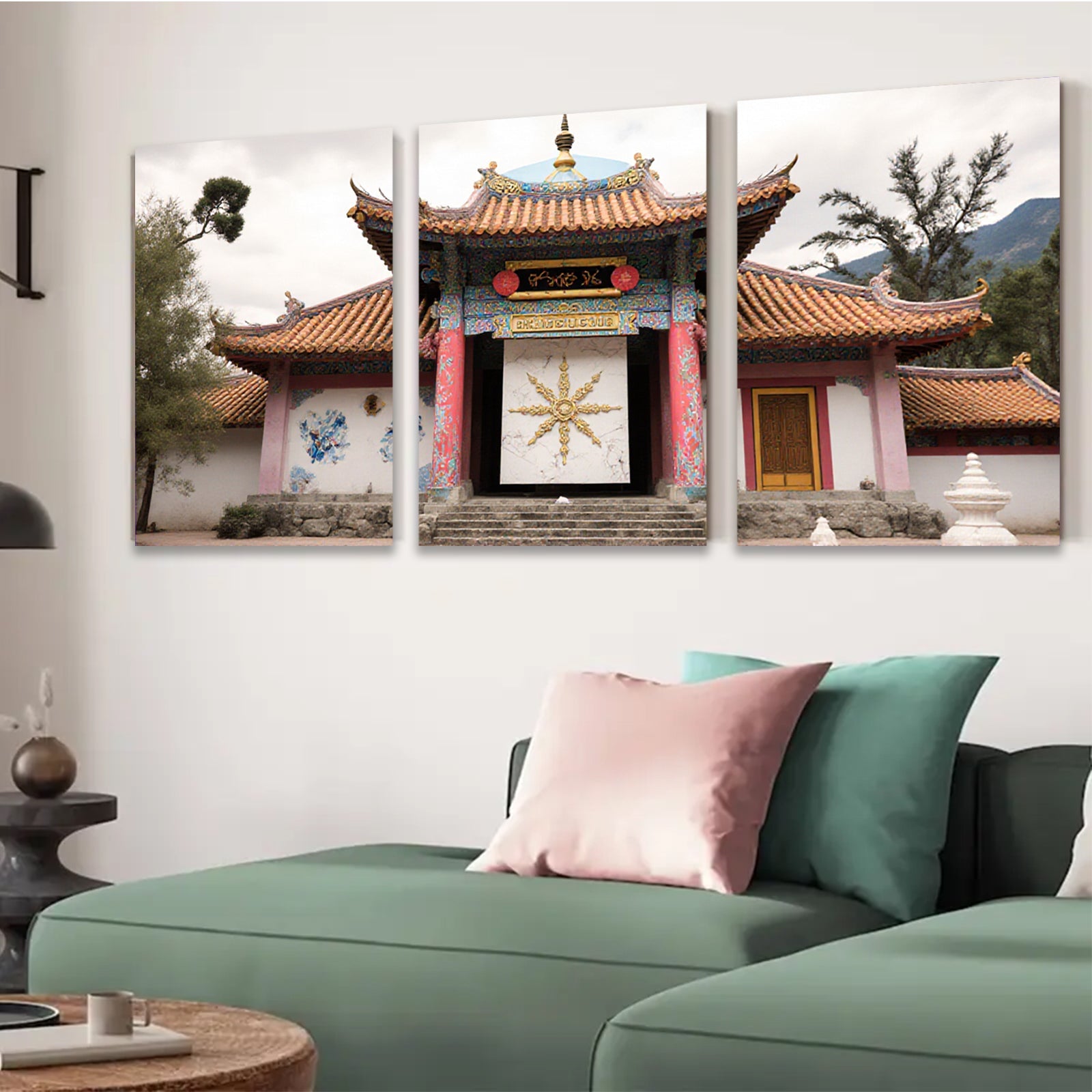 2D flat 1pc vibrant Tibetan temple entrance wall art for living room bedroom home decor farmhouse style gallery wrapped canvas prints modern minimalist