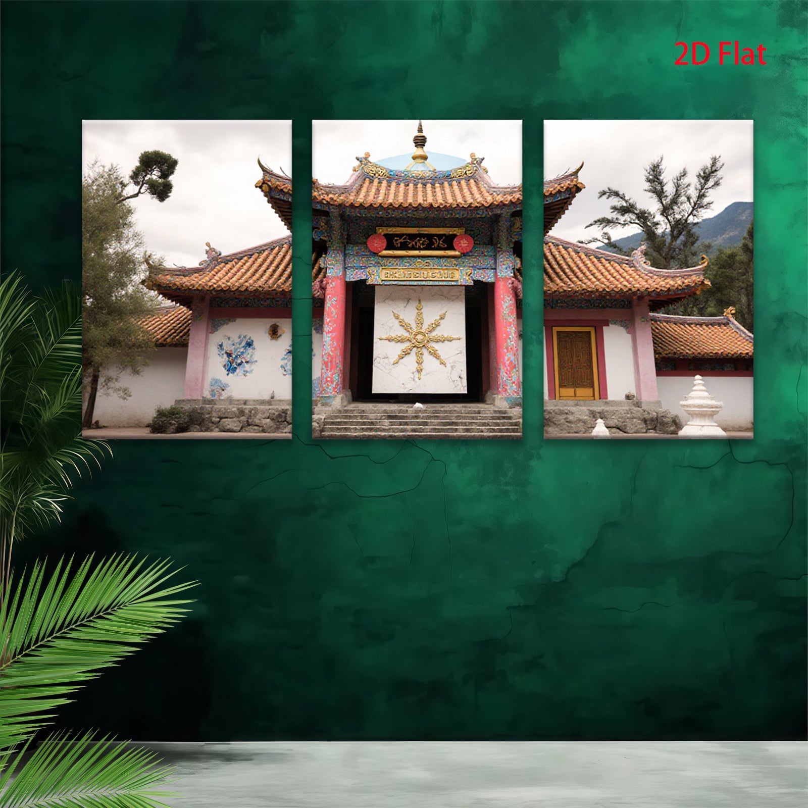 2D flat 1pc vibrant Tibetan temple entrance wall art for living room bedroom home decor farmhouse style gallery wrapped canvas prints modern minimalist