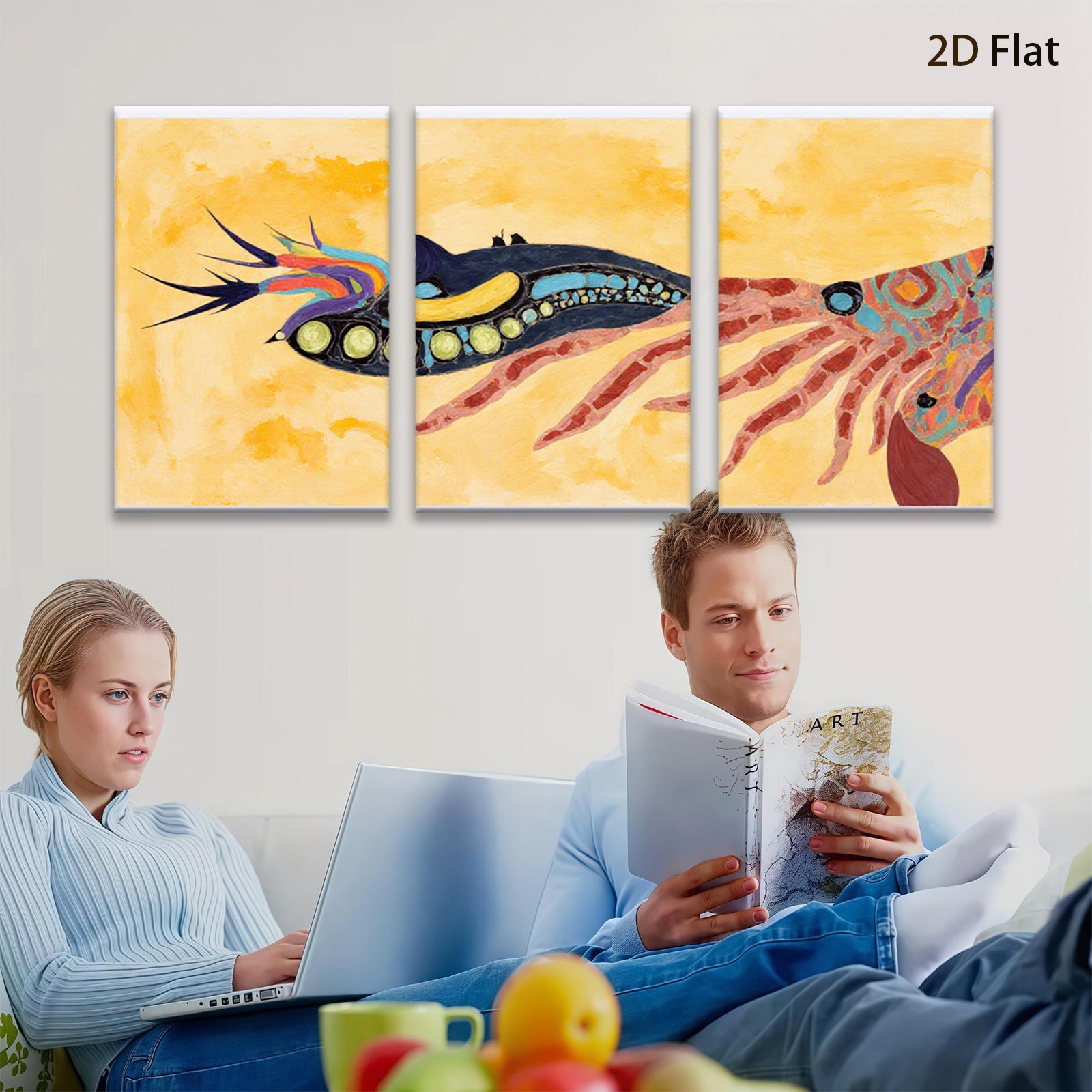 2D flat 1pc vibrant abstract coral reef creature wall art canvas prints for living room bedroom office decor farmhouse style modern minimalist gallery wrapped