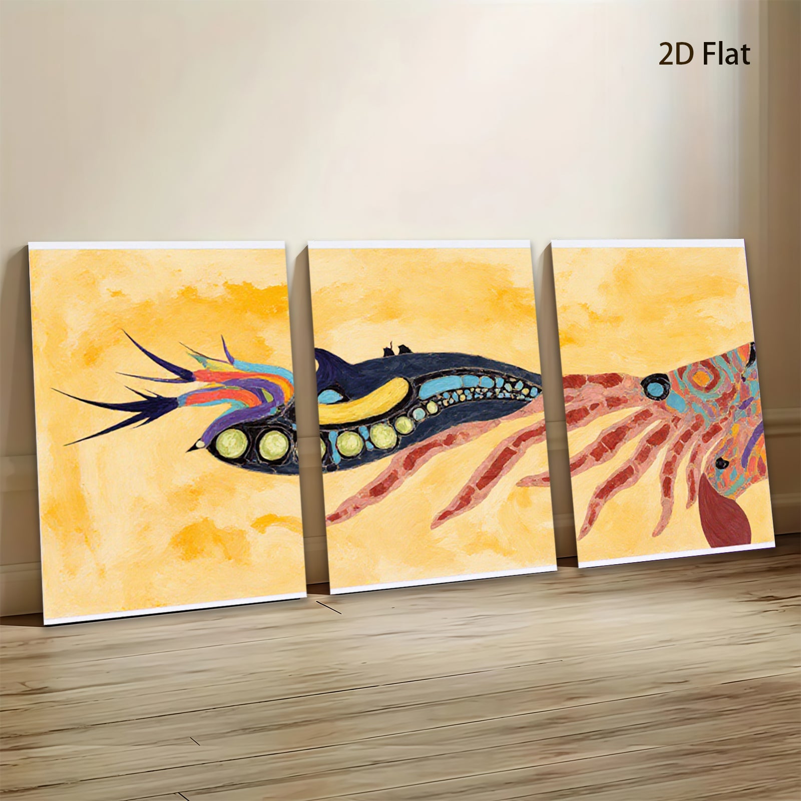 2D flat 1pc vibrant abstract coral reef creature wall art canvas prints for living room bedroom office decor farmhouse style modern minimalist gallery wrapped